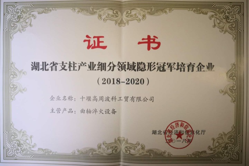 8-2018年曲軸淬火設(shè)備獲得湖北省支柱產(chǎn)業(yè)細分領(lǐng)域隱形冠軍培育企業(yè).jpg